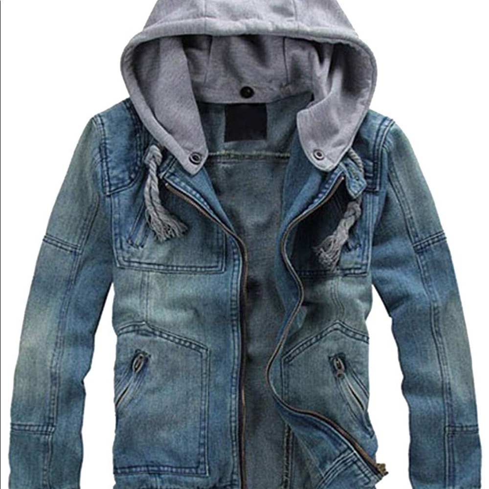 Men’s Slim Fit Zip Up Removable Denim Jean Jacket